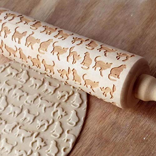 XMYNB Rodillos de amasar Pino Animales Rodadura Linda para DIY Hornear Galletas Oscuro Pasta De La Galleta Torta De Masa con Un Rodillo Grabado,Vs