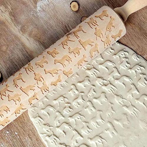 XMYNB Rodillos de amasar Pino Animales Rodadura Linda para DIY Hornear Galletas Oscuro Pasta De La Galleta Torta De Masa con Un Rodillo Grabado,Vs