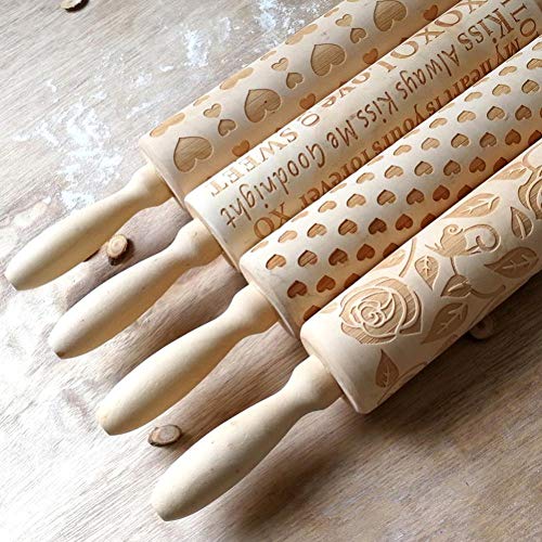 XMYNB Rodillos de amasar Pino Animales Rodadura Linda para DIY Hornear Galletas Oscuro Pasta De La Galleta Torta De Masa con Un Rodillo Grabado,Vs