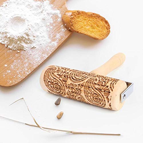 XMYNB Rodillos de amasar Rodillo De Madera para Hornear Masa para Galletas Rodando Láser Pin Decoración Rodillo Grabado Utensilio De Cocina De Bricolaje,Vs