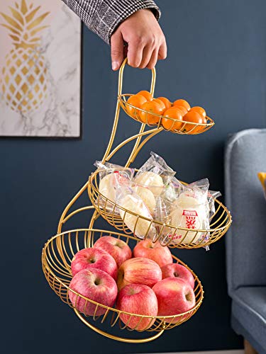 XMZDDZ 3-Nivel Cesta De Fruta Alambre Metálico Stand Holder para Kitchen Counter,encimera Frutero Vegetal Soporte para Tartas Decorativo Canasta De Frutas Dorado