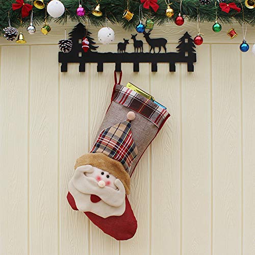 XONOR Calcetín de Navidad, 3 Piezas 46 cm Papá Noel muñeco de nieve de reno Chimenea Medias de peluche Decoraciones navideñas 3D Suministros para fiestas (a cuadros)