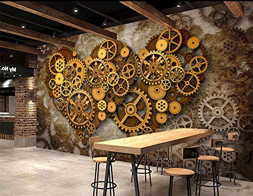 XQFZXQ Mural 3D Fondo de pantalla Maquinaria de engranajes retro Moderno Arte Fondo Decoración De PVC Auto-adhesivo Vintage Comida rápida Restaurante Hamburguesa Pizza Bar Café Vien(W)430x(H)300cm