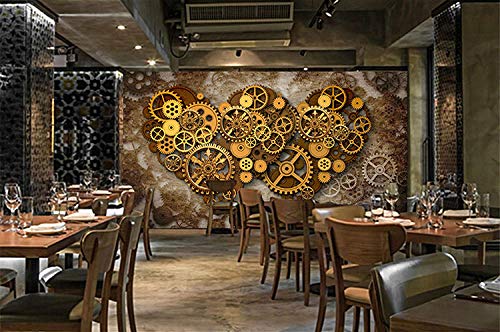 XQFZXQ Mural 3D Fondo de pantalla Maquinaria de engranajes retro Moderno Arte Fondo Decoración De PVC Auto-adhesivo Vintage Comida rápida Restaurante Hamburguesa Pizza Bar Café Vien(W)430x(H)300cm