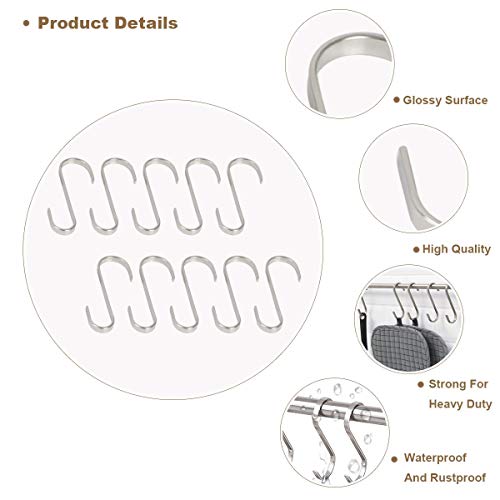 Xstar Hook Gancho en forma de S Cocina S Gancho Acero inoxidable Metal Colgador Gancho Pan Colgador Metal S Gancho para almacenamiento de cocina (10S Hook)