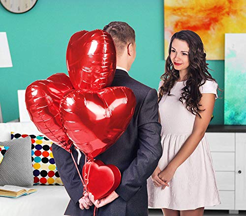 XUNKE 25 Globos de Papel de Aluminio,Globos en Forma de Corazón para la Decoración del Partido Propuesta de Matrimonio Boda Aniversario Cumpleaños Decoración de Helio | Regalo (Rojo)