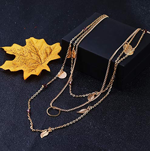 YADOCA 10 Piezas Collar de Múltiples Capas para Mujeres Niñas Corazón Hoja Estrella Luna Perlas de Turquesa Collar Colgante Vintage Gargantilla Cadena Clavícula