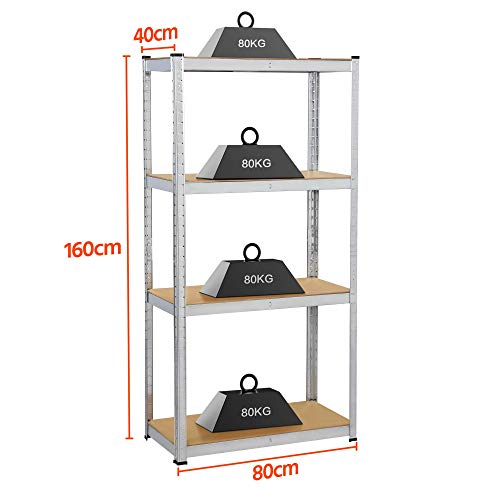 Yaheetech 2 x Estanterías Metálicas de Almacenaje 160 x 80 x 40 cm Estante para Trastero Cocina Almacén Garaje Organizador de Bricolaje Carga de 80 kg por Balda