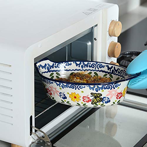 Yangxuelian Fuente Horno Ceramica Cerámica Molde for Hornear Queso arroz cocido al Horno Plato Creativo Pasta Doble asa al Horno Plato Plato de Sopa Inicio para lasañas, Pasteles, Tapas y más