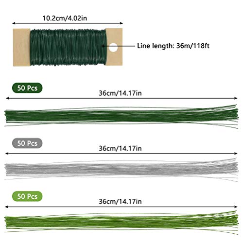 YANSHON Cintas Florales Hilo Floral Florista Tallo 26 Calibre Set 8pcs, Cinta Verde Florista Cintas Tallo Cinta de Cinta Verde Guta percha con Estilos de Cinta 1/2, 22# Paleta de Alambre Verde e Pinza