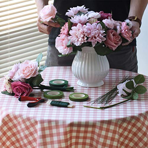 YANSHON Cintas Florales Hilo Floral Florista Tallo 26 Calibre Set 8pcs, Cinta Verde Florista Cintas Tallo Cinta de Cinta Verde Guta percha con Estilos de Cinta 1/2, 22# Paleta de Alambre Verde e Pinza