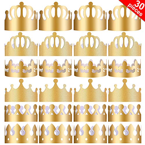 Yaomiao 30 Piezas de Corona de Papel de Fiesta Corona Dorada Sombrero de Corona de Rey para Fiesta de Cumpleaños Foto Props
