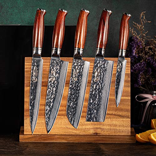 YARENH Cuchillo de Cocina Profesional,Set Cuchillos Cocina de Acero Damasco Japones con 5 Piezas,Mango de Madera Dalbergia,Cuchillos de Chef Marcas Ultra Filoso HTT-Serie