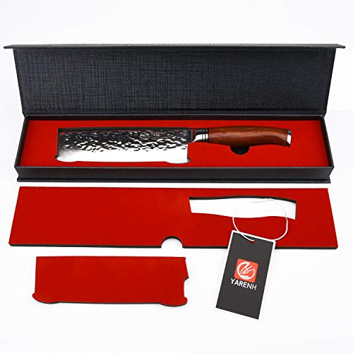 YARENH Cuchillos de Cocina Verdura 17cm - Cuchillo de Cocina Profesional de Acero de Japones Damasco - Mango de Madera Dalbergia - Cuchillos de Cocinero Ultra Filoso HTT-Serie