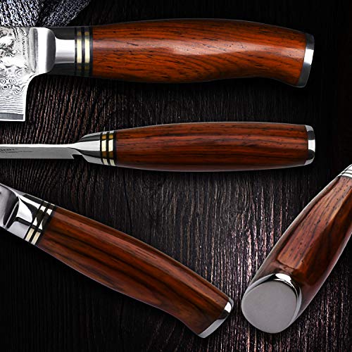 YARENH Cuchillos de Cocina Verdura 17cm - Cuchillo de Cocina Profesional de Acero de Japones Damasco - Mango de Madera Dalbergia - Cuchillos de Cocinero Ultra Filoso HTT-Serie