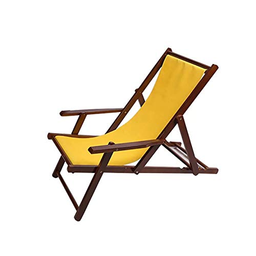 YB&GQ Al Aire Libre Patio Silla Reclinable,Ajustable Plegable Silla De Playa,Piscina De Madera Tumbona,portátil Lona Silla Perezosa Jardín Césped Sauna Mueble Amarillo 126x58cm(50x23inch)