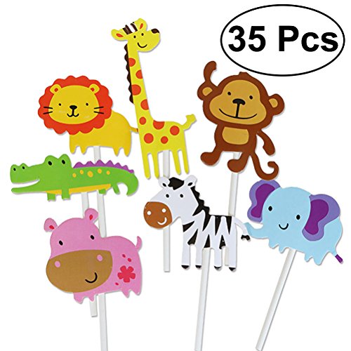 Yeahibaby 35pcs feliz cumpleaños pastel Topper tema animal decoraciones de la torta fuentes del partido