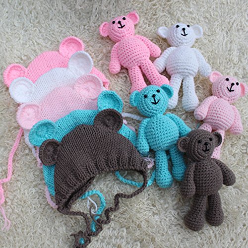 YeahiBaby Accesorios de fotografía de bebé Recién nacido Sombrero de oso de punto lindo con gorra de juguete de ganchillo Niños de osos Gorro de fotografía de niña (Caqui)