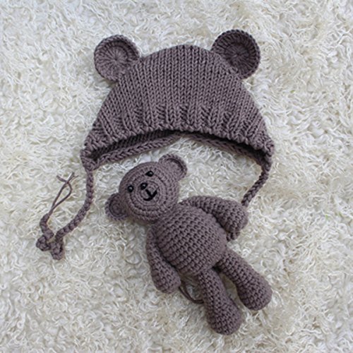 YeahiBaby Accesorios de fotografía de bebé Recién nacido Sombrero de oso de punto lindo con gorra de juguete de ganchillo Niños de osos Gorro de fotografía de niña (Caqui)