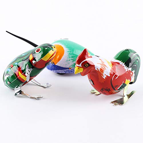 YeahiBaby Juguetes de Cuerda Saltar de Hierro Diseño de Animal Rana Pollo y Ratón Niños 3pcs