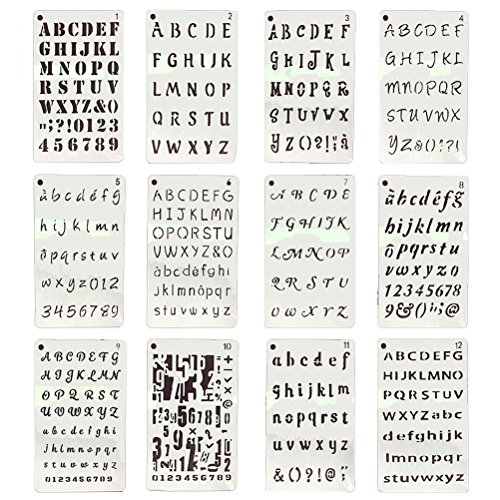 yeahibaby Sets de plantillas de plástico, letras y números Plantillas Drawing Painting Stencils – Marcos para álbum de recortes, journaling, Graffiti y artesanía, 12 unidades)