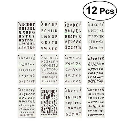 yeahibaby Sets de plantillas de plástico, letras y números Plantillas Drawing Painting Stencils – Marcos para álbum de recortes, journaling, Graffiti y artesanía, 12 unidades)