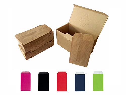 Yearol K04. 250 Sobres bolsas de papel kraft pequeñas sin asas. Especial para regalo, tiendas, comercio, joyería, bisutería, manualidades, etc. 7 cm. x 12 cm. 60 gr. Marron