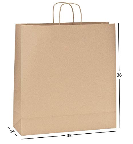 Yearol K08 Bolsas de papel kraft grandes marron con asas. 35 * 14 * 36 Para regalo, comunion, bodas, cumpleaños, tiendas, compra, venta, eventos. Base plana. Recliclables y biodegradables