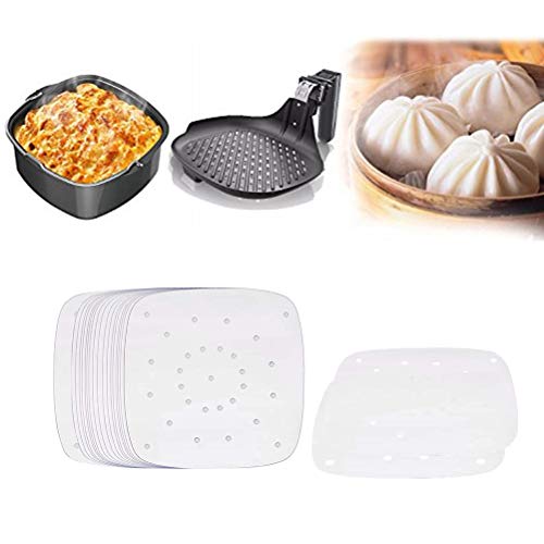 Yeyll Air Freidora Liners, Bamboo Steamer Liners, Hojas de papel de pergamino perforado premium, estera de cesta antiadherente, perfecto para freidoras de aire/cocción/cocción
