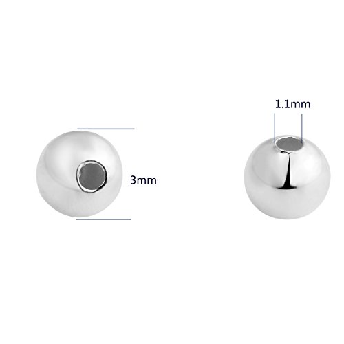 YF - Separador de bolas de plata de ley 925 para bisutería, Plata de ley, Plateado, 3 mm
