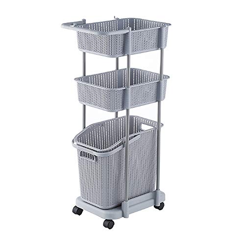 YGBH Portátil de la Cesta de lavadero Rack de Almacenamiento de la estantería de baño de 2 Niveles Carro contenedor rodante Carrito Desmontable de Alta Capacidad Adecuada para la Cocina Sala de Estar