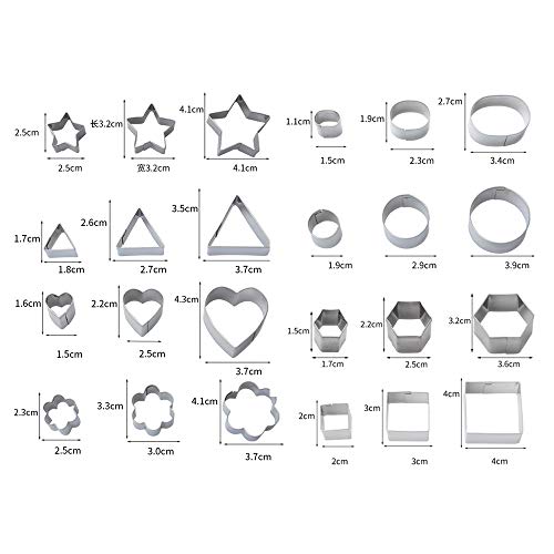 YGSAT 24pcs Mini Cortador de Galletas Set de Cortadores de Formas Geométricas de Acero Inoxidable Para Galletas, Mousse de Decoración de Pasteles de Bricolaje, Donas, Fondant