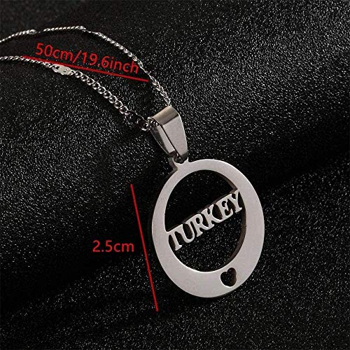 Yiffshunl Collar de Acero Inoxidable con Letras de Turquía, Collares con Colgante Redondo, Collar de joyería con Encanto Turco, Collar de Regalo para Mujeres y Hombres