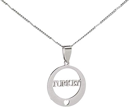 Yiffshunl Collar de Acero Inoxidable con Letras de Turquía, Collares con Colgante Redondo, Collar de joyería con Encanto Turco, Collar de Regalo para Mujeres y Hombres
