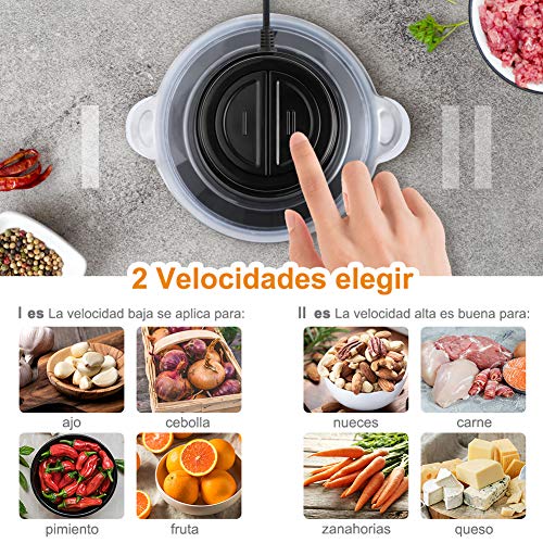 YISSVIC Picadora Eléctrica Picadoras de Carne Minipicadoras de Alimentos 500w y Capacidad 2L con 2 Cabezales y 4 Cuchillas