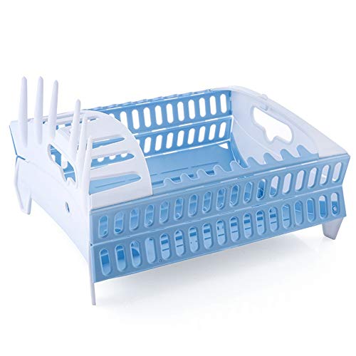 Yiyu Vajilla Plegable Cesta Estante de la Cocina sostenedor del Plato Plato Plato Taza seco Estante Estante for Platos Casa Verde x (Color : Blue)