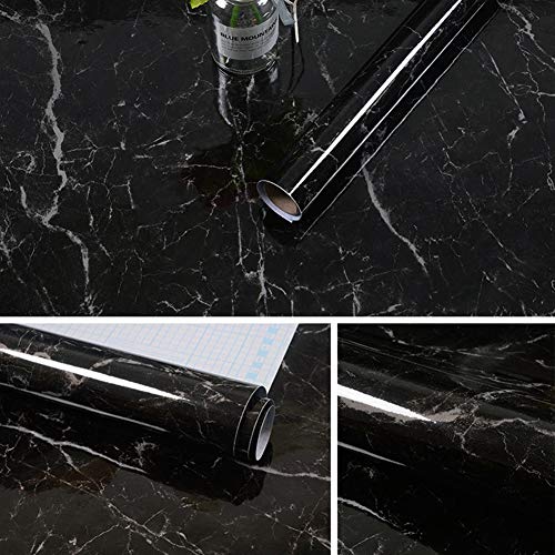 Yizunnu 60x500cm Rollo de papel de contacto autoadhesivo de mármol, papel pintado de cáscara y pegar, etiqueta de pared para cocina, decoración de muebles, encimera … (Negro)