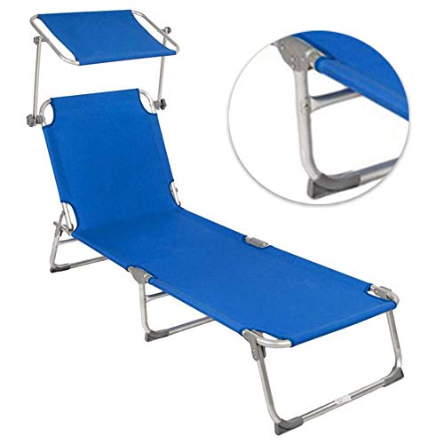 YLJYJ Sillas de Camping Plegables, Tumbona de jardín Plegable, con toldo Solar, con Correa para el Hombro y Bolsillo Deslizante, Pliegues TN, para jardín de Vacaciones, Negro