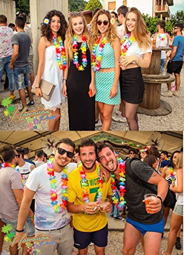 Yojoloin 24 Piezas Hawaianas Leis Luau Flores con 12 Pulseras 6 Diademas y 6 Collares para Luau Hawaiian Party Decoraciones Suministros Photo Booth Props.