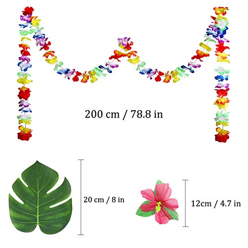 Yojoloin 39 Pcs Hawaiano Luau Falda de Mesa Set de decoración, Decoración de Fiesta Tropical de 9.6FT,Hojas de Palmera, Flores Hawaianas, pancartas Luau Decoraciones para la Fiesta temática de Hawai.