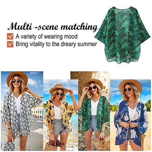 Yonhee - Kimono para mujer, diseño floral, para playa, estilo boho Verde verde L