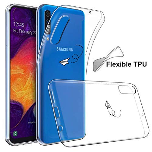 Yoowei [3-Pack] Funda para Samsung Galaxy A30S / A50 / A50S, Transparente con Dibujos Ultra Fino Suave TPU Silicona Protector Carcasa (Avión de Papel, Pandas y Flamencos Roja)
