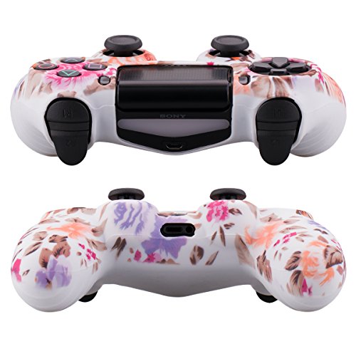 YoRHa Transferencia de agua camuflaje de impresión silicona caso piel Fundas protectores cubierta para Sony PS4/slim/Pro Mando x 1 (Flores) Con PRO los puños pulgar thumb gripsx 8