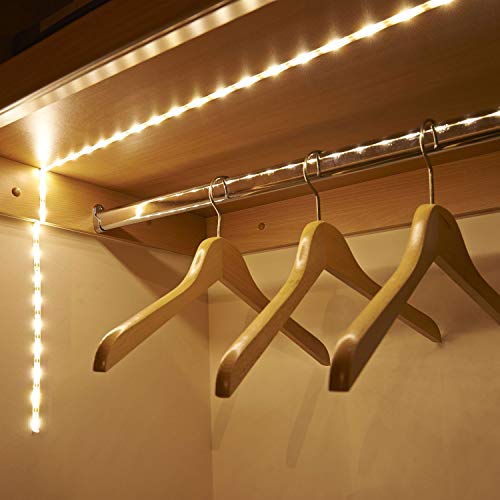 YOUKOYI LED Strip Lights Batería impermeable LED Light Strip 4000K caliente blanco con sensor de movimiento para armario de estantería Gabinete Cocina etc, 2 piezas