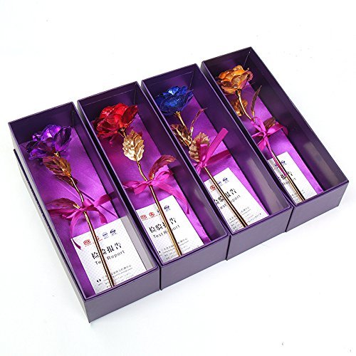 Youngine Creative Madre Regalo del día de 24 K lámina de Oro Rosa Flores Full Blossom Presenta, romántico Regalo para Ella con Caja, Hecho a Mano & Amor dure para Siempre (Púrpura)
