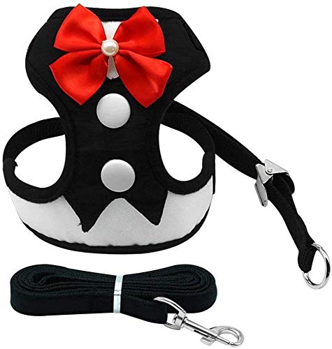 YPSMLYY Correa De Pecho para Mascotas Vestido De Noche con Personalidad De Moda En El Pecho Espalda Chaleco De Esmoquin para Perros Y Gatos Pequeños Conjunto De Correa para Caminar,Black-L