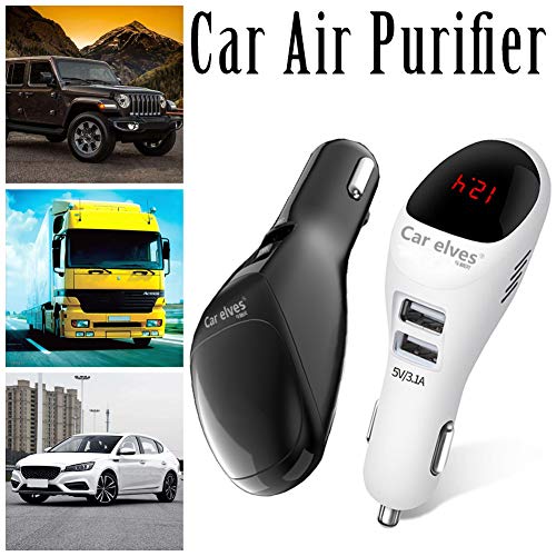 YRFDM S90B Coche ionizador purificador de Desodorante Puerta del Distribuidor 12V Dual USB Mini-Bar ionizador de oxígeno ozono Limpiador (Color: Blanco) ·