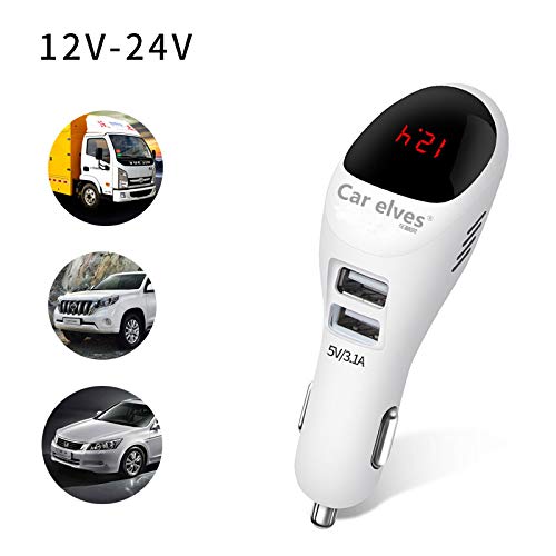 YRFDM S90B Coche ionizador purificador de Desodorante Puerta del Distribuidor 12V Dual USB Mini-Bar ionizador de oxígeno ozono Limpiador (Color: Blanco) ·