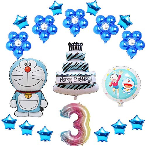 Ysguangs Globo 19pcs Doraemon Modelos de Flores de Globo Tema del cumpleaños número Mixto Papel de la Torta del Globo Doraemon Ballon (Color : Doraemon, Shape : Number 6)