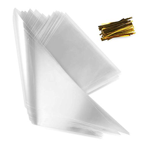 ysister Bolsas de Cono Transparentes 200 Piezas Bolsa de Regalo Bolsa de Dulces Bolsas de Celofán con Lazos para Dulces Galletas Regalos Fiestas cumpleaños 17×37cm